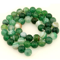 Natürliche Streifen Achat Perlen, rund, verschiedene Größen vorhanden, grün, verkauft per ca. 15.5 ZollInch Strang
