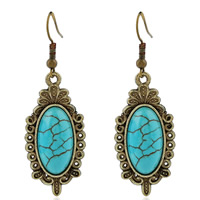 Turquoise Earring Zinc Alloy brass earring hook Flower antique bronze color plated blue lead & cadmium free Sold By Pair