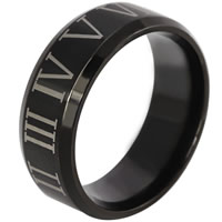 Nerezové muži prst prsten, Nerez, černá iontové, s římským číslem & různé velikosti pro výběr & pro muže, 8mm, Prodáno By PC