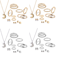 Parures de bijoux en alliage zinc, bague, anneau & boucle d'oreille & collier, alliage de zinc, avec chaîne de fer, acier inoxydable puce boucle d'oreille, Placage, chaîne ovale & avec strass, plus de couleurs à choisir, sans plomb et cadmium, 12mm, Taille:3-7.5, Longueur:Environ 18 pouce, Vendu par fixé