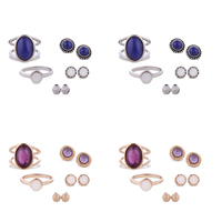 Zink Alloy Jewelry Sets, finger ring & örhänge, med Harts, rostfritt stål örhänge inlägg, plated, fler färger för val, leda & kadmiumfri, 6mm, Storlek:6.5-7.5, Säljs av Ställ