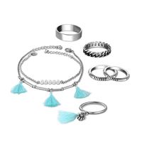 Tibetan Style Jewelry Sets, finger ring & bracelet, with ABS Plastic Pearl & iron chain & Nylon Cord, with 5cm extender chain, platinum color plated, lead & cadmium free, 14mm, US Ring Size:3-7.5, Length:Approx 7 Inch, Sold By Set