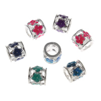 Zinc Alloy European Beads Flower antique silver color plated enamel & with rhinestone & large hole lead & cadmium free Approx 6mm Sold By Bag