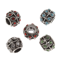 Tibetan Style European Beads, Drum, antique silver color plated, without troll & with rhinestone, more colors for choice, lead & cadmium free, 8x9mm, Hole:Approx 4mm, 10PCs/Bag, Sold By Bag