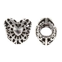 Zinc Alloy European Beads Heart antique silver color plated without troll lead & cadmium free Approx 4.5mm Sold By Bag