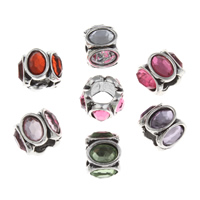 Tibetan Style European Beads, Drum, antique silver color plated, faceted & with rhinestone & large hole, more colors for choice, lead & cadmium free, 8x10.5mm, Hole:Approx 5.5mm, 10PCs/Bag, Sold By Bag