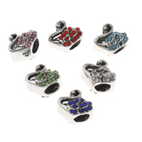 Tibetan Style European Beads, Swan, antique silver color plated, without troll & with rhinestone, more colors for choice, lead & cadmium free, 12x11x9mm, Hole:Approx 5mm, 10PCs/Bag, Sold By Bag