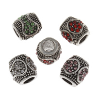 Tibetan Style European Beads, Drum, antique silver color plated, without troll & with rhinestone, more colors for choice, lead & cadmium free, 10x10mm, Hole:Approx 4.5mm, 10PCs/Bag, Sold By Bag