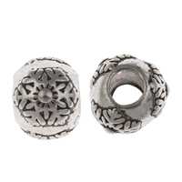Tibetan Style European Beads, Drum, antique silver color plated, without troll, lead & cadmium free, 8x9.5mm, Hole:Approx 4mm, 10PCs/Bag, Sold By Bag