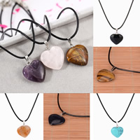 Gemstone Necklace, with Waxed Linen Cord & Tibetan Style bail, Heart, platinum color plated, different materials for choice & for woman, 25mm, Length:Approx 15.5 Inch, 3Strands/Bag, Sold By Bag
