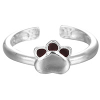 Brass Cuff Finger Ring, Claw, real silver plated, adjustable & for woman & enamel, lead & cadmium free, 7.8x7.8mm, US Ring Size:7.5, Sold By PC