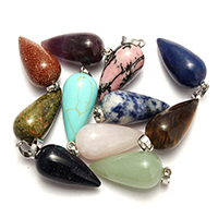 Gemstone Pendants Jewelry, Brass, with Gemstone, Teardrop, silver color plated, different materials for choice, nickel, lead & cadmium free, 15x33x15mm, Hole:Approx 5x8mm, Sold By PC