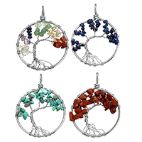 Tree Of Life Pendants Brass with Gemstone silver color plated nickel lead & cadmium free Approx Sold By PC