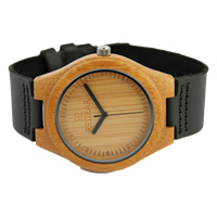 Redear®Unisex šperky hodinky, Kravské kůže, s Bambus & Sklo & Nerez, á, přírodní & nastavitelný, 54x11mm, Délka Cca 8 inch, Prodáno By PC