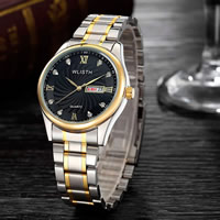 WLISH® hommes Jewelry Watch, acier inoxydable, avec verre, Placage, pour homme & imperméable & avec strass, plus de couleurs à choisir, 42x10mm, Longueur Environ 9 pouce, Vendu par PC