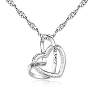 Brass Necklace Heart word I love you platinum color plated Mother Day Jewelry & Singapore chain & with letter pattern & for woman nickel lead & cadmium free Length Approx 15.5 Inch Sold By Bag
