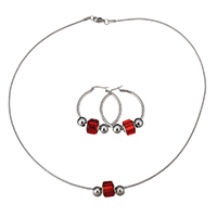 Fashion Stainless Steel Jewelry Sets, earring & necklace, with Plastic, faceted, original color, 9x11mm, 6x8mm, 1mm, 34x36x2mm, 9x11mm, 6x8mm, Length:Approx 18 Inch, Sold By Set