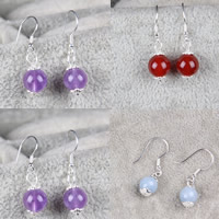 Gemstone Drop Earring, with Tibetan Style, iron earring hook, Round, different materials for choice & for woman, 10mm, Sold By PC