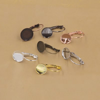 Messing Hebel Rückseiten Ohrring Komponente, flache Runde, plattiert, keine, frei von Nickel, Blei & Kadmium, 10-12mm, Innendurchmesser:ca. 10mm, 50PCs/Tasche, verkauft von Tasche