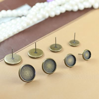 Brass Earring Stud Component, Flat Round, antique bronze color plated, different inner diameter for choice, nickel, lead & cadmium free, 8-16mm, 100PCs/Bag, Sold By Bag