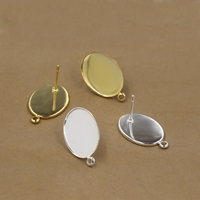 Brass Earring Stud Component, Flat Oval, plated, more colors for choice, nickel, lead & cadmium free, 13-18mm, Hole:Approx 1-2mm, Inner Diameter:Approx 13x18mm, 50PCs/Bag, Sold By Bag