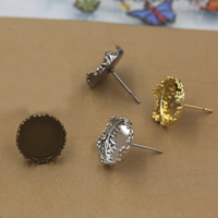 Brass Earring Post, cobre, Roda plana, banhado, Mais cores pare escolha, níquel, chumbo e cádmio livre, 10-12mm, Diametro interno:Aprox 12mm, 100PCs/Bag, vendido por Bag
