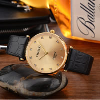 Cowhide with zinc alloy dial & Glass plated & with rhinestone Sold By Lot