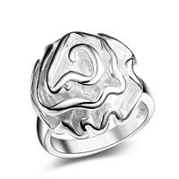 Brass δάχτυλο του δακτυλίου, Ορείχαλκος, Λουλούδι, πραγματικό ασήμι επιχρυσωμένο, για τη γυναίκα, μόλυβδο \x26amp; κάδμιο ελεύθεροι, 18mm, Μέγεθος:6-8, Sold Με PC