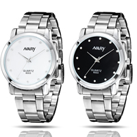 Unisex Wrist Watch Stainless Steel with zinc alloy dial & Glass platinum color plated & waterproof & with rhinestone nickel lead & cadmium free Sold By PC