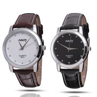 Unisex Wrist Watch PU Leather with zinc alloy dial & Glass platinum color plated adjustable & waterproof & with rhinestone nickel lead & cadmium free Sold By PC