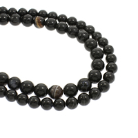 Natürliche Streifen Achat Perlen, rund, verschiedene Größen vorhanden, schwarz, Bohrung:ca. 1mm, verkauft per ca. 15.5 ZollInch Strang