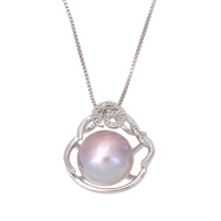 Freshwater Pearl Brass Necklace with Freshwater Pearl platinum color plated natural & box chain & for woman nickel lead & cadmium free Sold Per Approx 16.5 Inch Strand