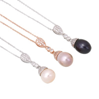 Fashion Choker Necklace, Brass, with Freshwater Pearl, with 6cm extender chain, plated, oval chain & micro pave cubic zirconia & for woman, more colors for choice, nickel, lead & cadmium free, 30x25x9mm, Sold Per Approx 12.5 Inch Strand
