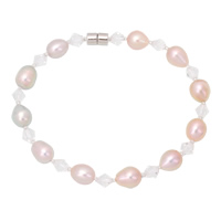 Freshwater Pearl Bracelet with Crystal brass magnetic clasp natural for woman & faceted 6-7mm Sold Per Approx 7 Inch Strand