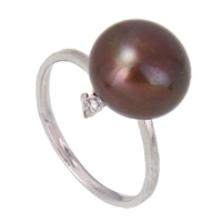 Freshwater Pearl Finger Ring, Brass, with Freshwater Pearl, with 5cm extender chain, Potato, platinum color plated, nickel, lead & cadmium free, 27x18x11mm, US Ring Size:6.5, Sold By PC