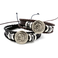 Men Bracelet PU Leather with Linen & Non Magnetic Hematite & Zinc Alloy plated adjustable & for man nickel lead & cadmium free 6mm Sold Per Approx 7 Inch Strand