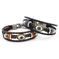 Unisex Bracelet, PU Leather, with Non Magnetic Hematite & Wood & Resin & Tibetan Style, Evil Eye, plated, 3-strand, more colors for choice, nickel, lead & cadmium free, Sold Per Approx 8.4 Inch Strand
