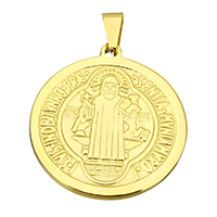 Stainless Steel Pendants Flat Round gold color plated Christian Jewelry & with letter pattern Approx Sold By PC