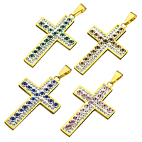 Stainless Steel Cross Pendants with Rhinestone Clay Pave gold color plated Approx Sold By PC