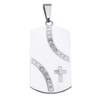 Stainless Steel Pendants, with cross pattern & with rhinestone & blacken, 22x45x1mm, Hole:Approx 4.5x9.5mm, Sold By PC