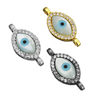 Evil Eye Connector Brass with White Shell plated micro pave cubic zirconia & 1/1 loop & hollow nickel lead & cadmium free Approx 1.2mm Sold By Lot