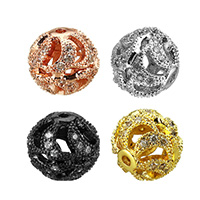 Cubic Zirconia Micro Pave Brass Beads, Round, plated, micro pave cubic zirconia & hollow, more colors for choice, nickel, lead & cadmium free, 8.50x9x9mm, Hole:Approx 1mm, 10PCs/Lot, Sold By Lot