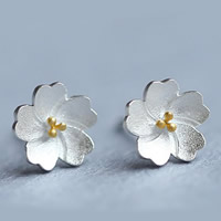 Brass Stud Earring stainless steel post pin Flower plated nickel lead & cadmium free Sold By Pair