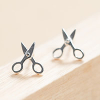 Brass Stud Earring, stainless steel post pin, Scissors, real silver plated, nickel, lead & cadmium free, 10x10mm, Sold By Pair