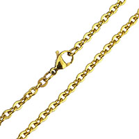 Stainless Steel Chain Necklace, gold color plated, oval chain, 4x3.50x0.50mm, Length:Approx 24 Inch, 5Strands/Lot, Sold By Lot