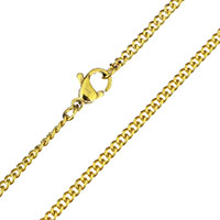Stainless Steel Necklace Chain, gold color plated, curb chain, 3x2.50x1mm, Length:Approx 24 Inch, 5Strands/Lot, Sold By Lot
