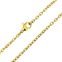 Stainless Steel Nekclace Chain, Roestvrij staal, gold plated, ovale keten, 3.50x2.50x0.50mm, Lengte Ca 18 inch, 5strengen/Lot, Verkocht door Lot