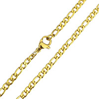 Stainless Steel Chain halskæde, guldfarve belagt, Figaro Kæde, 6x3x1mm, 5x3x1mm, Længde Ca. 29.5 inch, 5Strands/Lot, Solgt af Lot