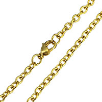 Cadena de Collar, acero inoxidable, chapado en color dorado, cadena oval, 5x4x4mm, 1/Sarta, Vendido para aproximado 24 Inch Sarta