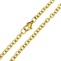 Cadena de Collar, acero inoxidable, chapado en color dorado, cadena oval, 4.50x3.50x1mm, longitud:aproximado 23.5 Inch, 5Strandsfilamento/Grupo, Vendido por Grupo